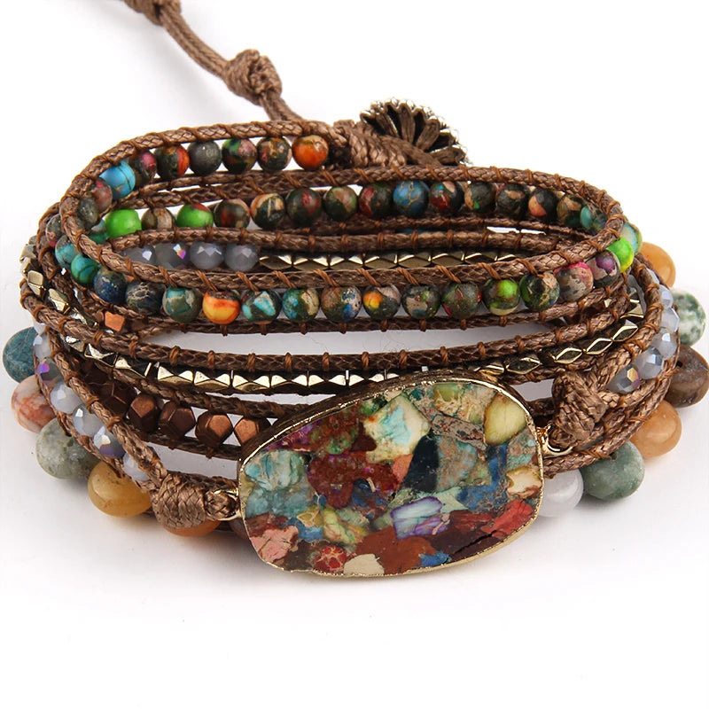 Bohemian Charm Wrap Bracelets Natural Stones 5 Strands Gift