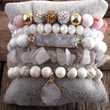 Boho Beaded Bracelet 5pc Bangle Sets Natural Stone Crystal Women Gift