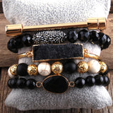 Boho Beaded Bracelet 5pc Bangle Sets Natural Stone Crystal Women Gift