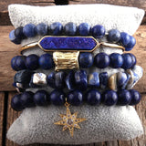 Boho Beaded Bracelet 5pc Bangle Sets Natural Stone Crystal Women Gift