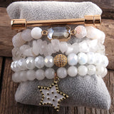 Boho Beaded Bracelet 5pc Bangle Sets Natural Stone Crystal Women Gift
