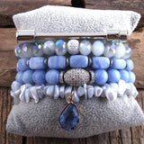 Boho Beaded Bracelet 5pc Bangle Sets Natural Stone Crystal Women Gift