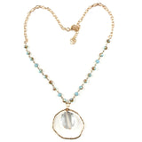 Boho Glass Crystal Rosary Link Pendant Choker Necklace