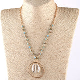 Boho Glass Crystal Rosary Link Pendant Choker Necklace