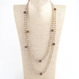 RH Bohemian Jewelry Long Glass TigerEye Pave Necklace For Women