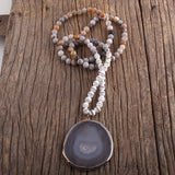 Bohemian Natural Stones Gray Agate Pendant Necklace for Women