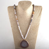 Bohemian Natural Stones Gray Agate Pendant Necklace for Women