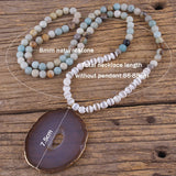 Bohemian Natural Stones Gray Agate Pendant Necklace for Women