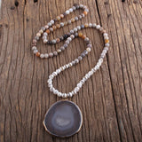Bohemian Natural Stones Gray Agate Pendant Necklace for Women