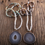 Bohemian Natural Stones Gray Agate Pendant Necklace for Women