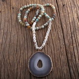 Bohemian Natural Stones Gray Agate Pendant Necklace for Women