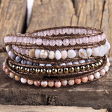 RH Bohemian Jewelry Natural Stones 5 Strands Mix Wrap Bracelets Gift