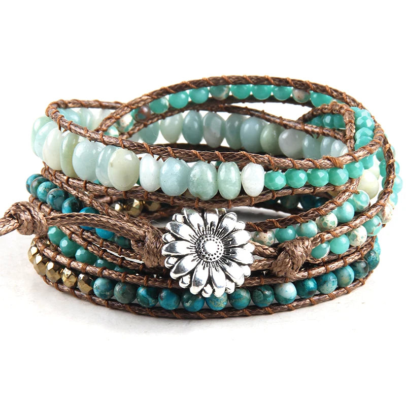 RH Bohemian Jewelry Natural Stones 5 Strands Mix Wrap Bracelets Gift