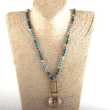 Boho Jewelry Natural Stones Glass Mattgold Crystal Pendant Necklace