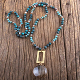 Boho Jewelry Natural Stones Glass Mattgold Crystal Pendant Necklace