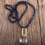 Boho Jewelry Natural Stones Glass Mattgold Crystal Pendant Necklace