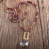 Boho Jewelry Natural Stones Glass Mattgold Crystal Pendant Necklace