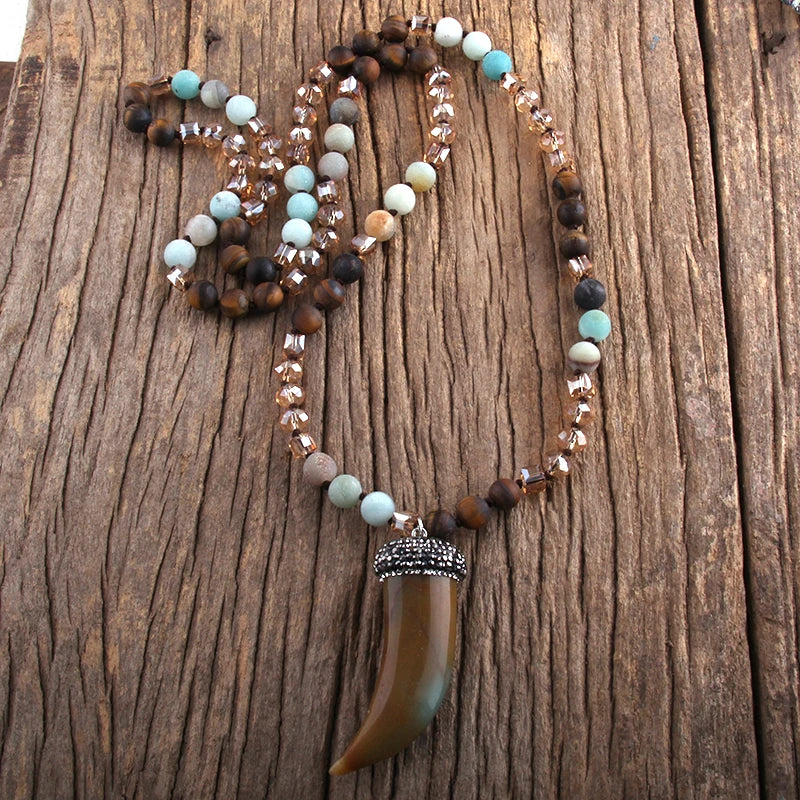 Boho Ox Horn Pendant Lariat Necklace