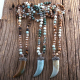 Boho Ox Horn Pendant Lariat Necklace