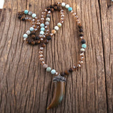 Boho Ox Horn Pendant Lariat Necklace