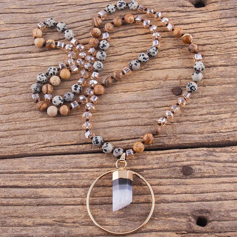Bohemian Stone Pendant Necklace for Women Boho Gift