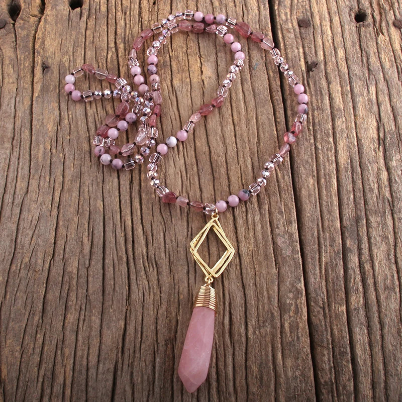 Bohemian Natural Stone Pendant Necklace Mattgold Links