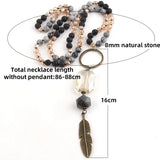 Bohemian Glass Stone Necklace with Leaf Pendant for Women