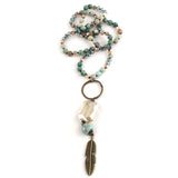 Bohemian Glass Stone Necklace with Leaf Pendant for Women