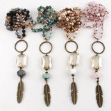 Bohemian Glass Stone Necklace with Leaf Pendant for Women