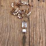Bohemian Glass Stone Necklace with Leaf Pendant for Women