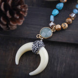 RH Bohemian Jewelry Natural Stones Moon Necklace Women Gift