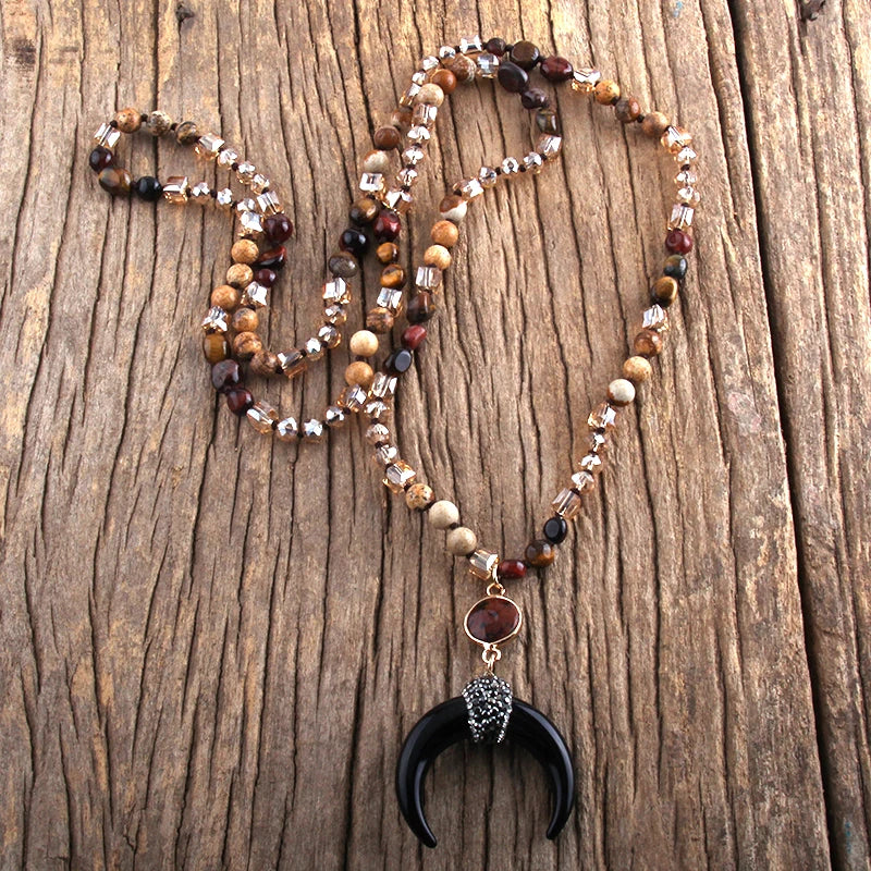 RH Bohemian Jewelry Natural Stones Moon Necklace Women Gift