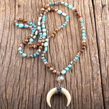 RH Bohemian Jewelry Natural Stones Moon Necklace Women Gift
