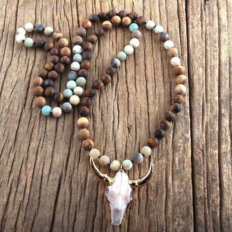 Boho Stone Horn Pendant Necklace for Women