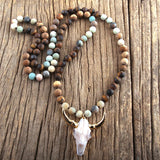 Boho Stone Horn Pendant Necklace for Women