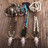 Boho Stone Horn Pendant Necklace for Women
