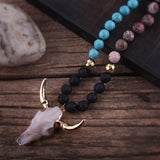 Boho Stone Horn Pendant Necklace for Women