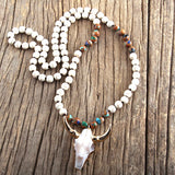Boho Stone Horn Pendant Necklace for Women