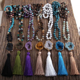 Bohemian Druzy Stone Tassel Necklace - Women's Boho Jewelry