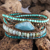 Boho Charm Bracelets 5 Strand Natural Stones Mix Wrap Beads Gift