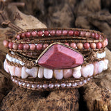 Boho Charm Bracelets 5 Strand Natural Stones Mix Wrap Beads Gift