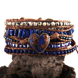 Vegan Boho Bracelet Mixed Stones Heart Charm 5 Strands Wrap