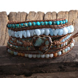 Vegan Boho Bracelet Mixed Stones Heart Charm 5 Strands Wrap