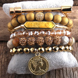 Boho Bangle Bracelets Set 6pc Stack Bracelet Set Natural Stone Crystal Beads