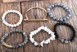 Boho Bangle Bracelets Set 6pc Stack Bracelet Set Natural Stone Crystal Beads