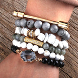 Boho Bangle Bracelets Set 6pc Stack Bracelet Set Natural Stone Crystal Beads