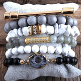 Boho Bangle Bracelets Set 6pc Stack Bracelet Set Natural Stone Crystal Beads
