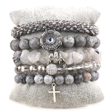 Boho Beaded 5pc Glass/Stone Stack Bracelet Set
