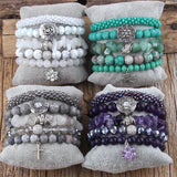 Boho Beaded 5pc Glass/Stone Stack Bracelet Set