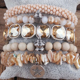 Boho Beaded 5pc Gray/White Stone & Glass Stack Bracelet Sets - Bohemian Jewelry